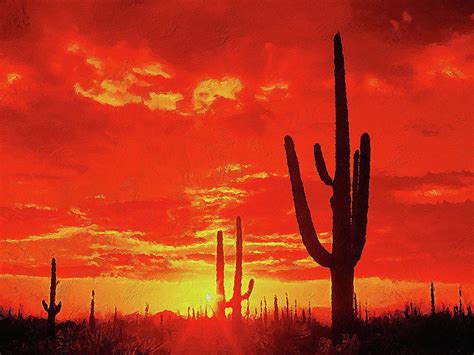 Saguaro National Park At Sunset 04 Painting By Am Fineartprints