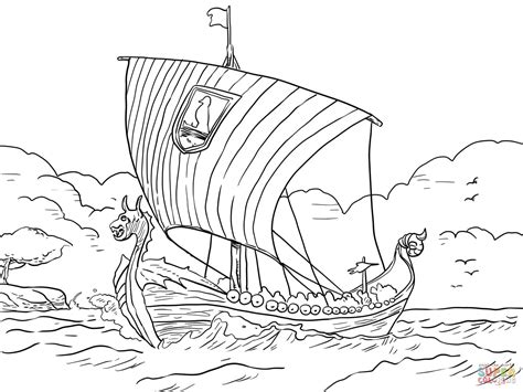 Longship Viking Sea Vessel Coloring Page Free Printable Coloring Pages
