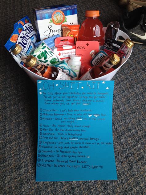 Looking for gift ideas your friends and family will love? 21st Gift Basket (Oh Shit Kit). I made this for my best ...