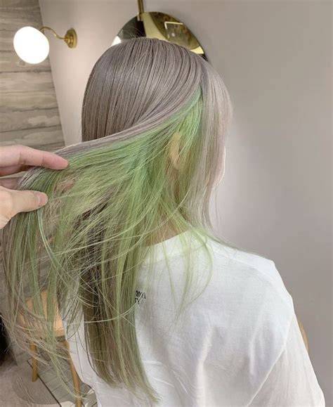 Platinum Green Ends Hair Dip Dye Hair Hair Looks Hair Inspo Color