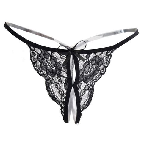 Women Sexy Brief Open Lace Thong Crotchless Panty G String V String