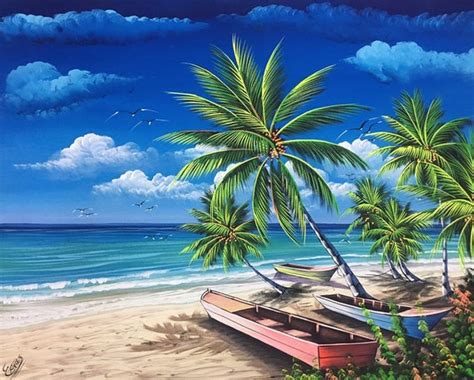 Beach Painting On Canvas Oil Painting Beach Landscape Colorful