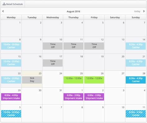 View Monthly Employee Schedule Makeshift Support
