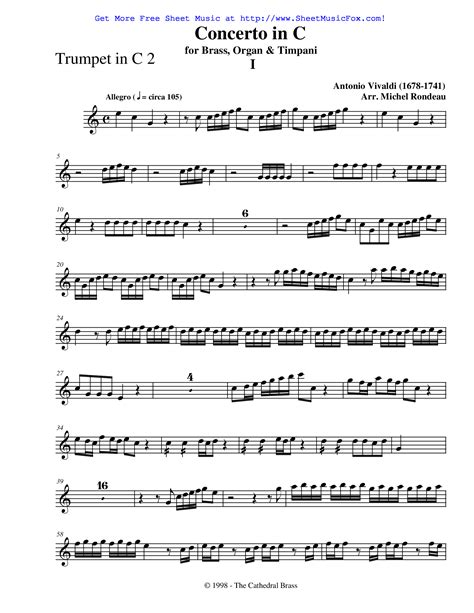 Free Sheet Music For Concerto For 2 Trumpets In C Major Rv 537