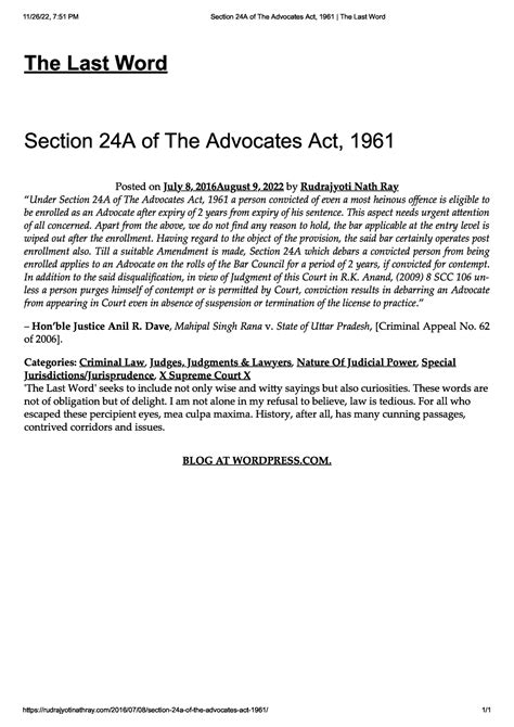 Section 24a Of The Advocates Act 1961 The Last Word Studocu
