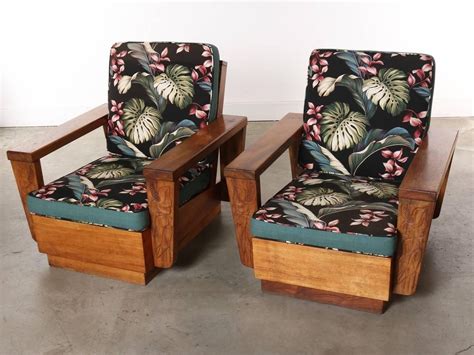 Pair Of 1940s Hawaiian Koa Wood Club Chair Wood