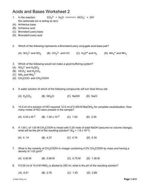 Student worksheet for acids and bases pdf filestudent worksheet for acids and bases attempt to work the following practice problems after working through the sample problems in. Acids and Bases Worksheet 2 - Revsworld