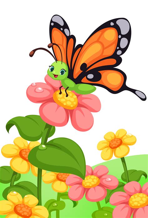 Cartoon Flower With Butterfly Clip Art