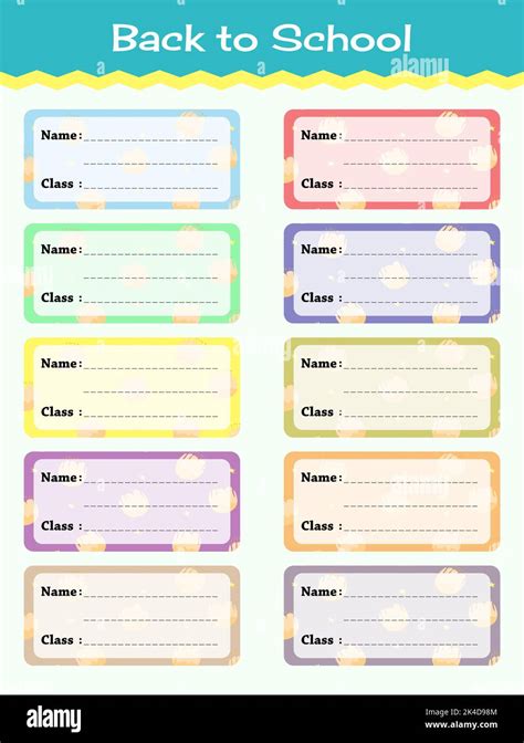 School Book Labels Template Name And Class Set Stickers Stock Vector