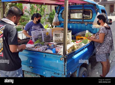 Cebu City Philippines June 21 2021 Residents At A Suburban Subdivision Buy Fruits And