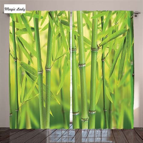 Jungle Bedroom Living Room Curtains Bamboo Sprout Stem Tropical Rain