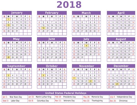 Printable 2018 Calendar With Holidays Latest Calendar