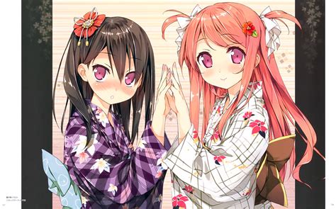 Brunettes Long Hair Red Eyes Twintails Blush Holding Hands