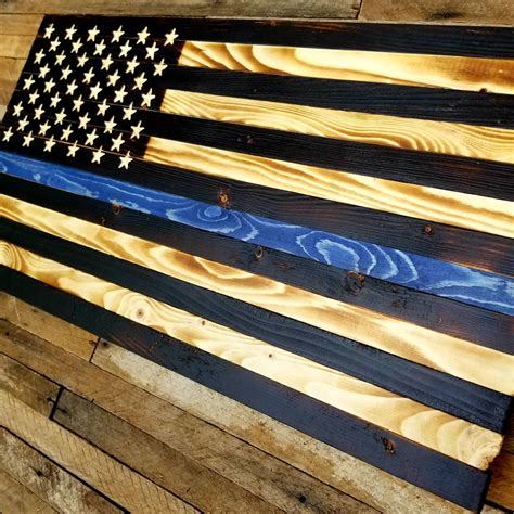 Rustic Wooden American Flag Thin Blue Line Police Indoor Etsy