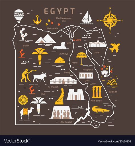 Outline And Silhouette Map Egypt Royalty Free Vector Image