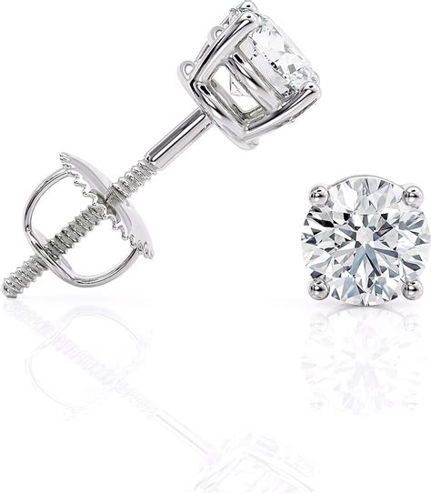 IGI Certified Carat Diamond Round Stud Earrings In K White Gold With Screw Backs By