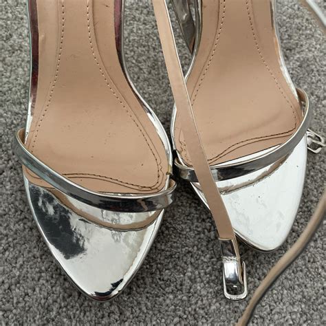 missguided silver barely there heels worn once depop