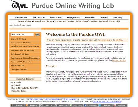 Purdue university online writing lab (owl) (last edited date available in the gray box at the top of the resource). Owl Purdue Citations - The Research Process