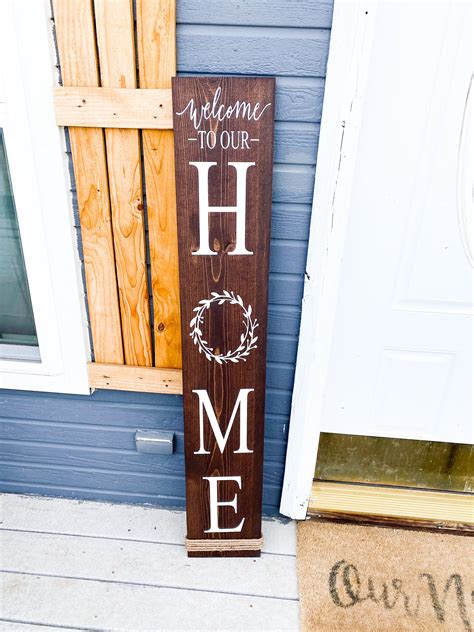 Welcome To Our Home Wood Sign Front Door Sign Home Front Etsy