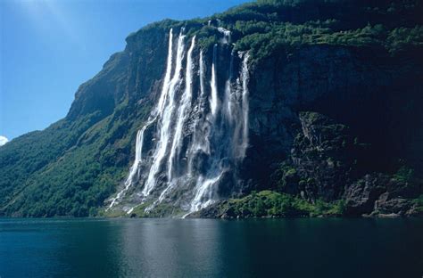 Norway Seven Sisters Waterfall Geiranger Fjord Waterfall Scenic