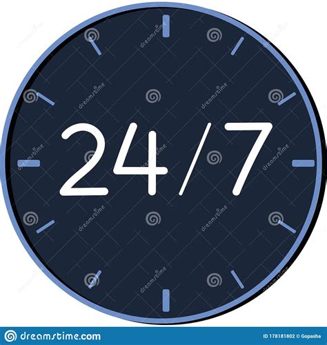 Blue 24 Hour Clock 24 Hour Service Symbol Vector Illustration On A