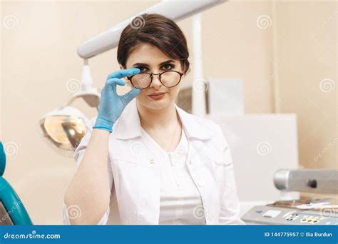 Closeup Photo Of Female Dentist In Glasses In The Dental Room Stock Image Image Of Portrait