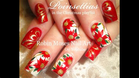 pretty christmas flower nails diy red poinsettia nail art design youtube