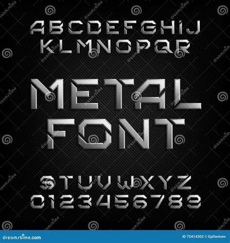 Metal Alphabet Font Chrome Effect Letters And Numbers Stock Vector