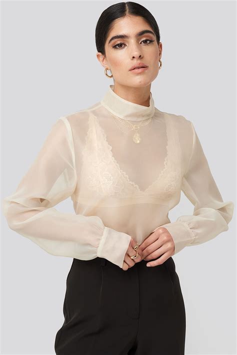 high neck organza blouse white organza blouse elegant feminine style beautiful blouses