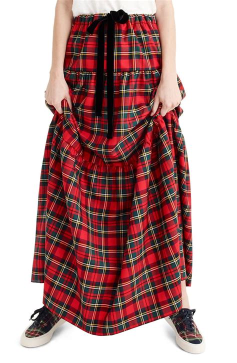 Jcrew Tartan Plaid Tiered Maxi Skirt Regular And Petite Nordstrom