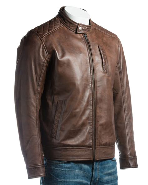 Mens Brown Slim Fit Racer Style Leather Jacket Saffiano Leather