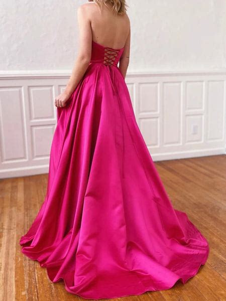 Strapless Hot Pink Satin Prom Dresses Strapless Hot Pink Long Formal
