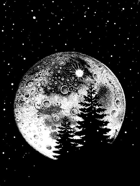 Moon In The Pines Screenprint Scratchboard Art Moon Art Moon Painting