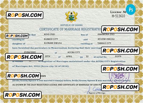 Ghana Marriage Certificate Psd Template Fully Editable Roposh