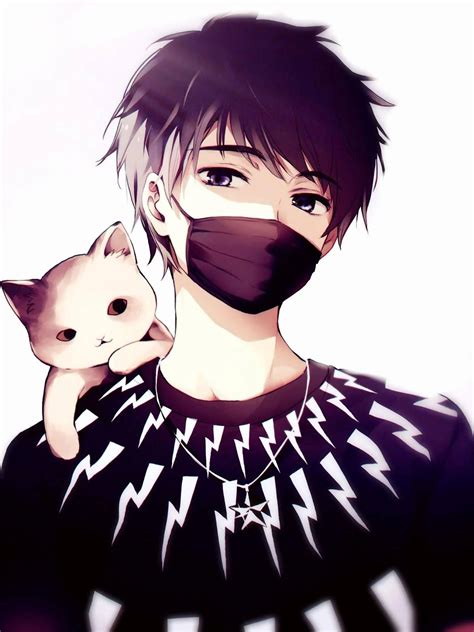 Download Anime Profile Boy With Cat Wallpaper