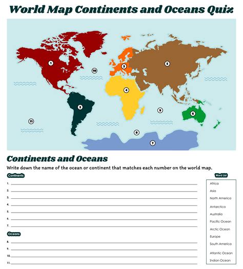Continents And Oceans Map 10 Free Pdf Printables Printablee