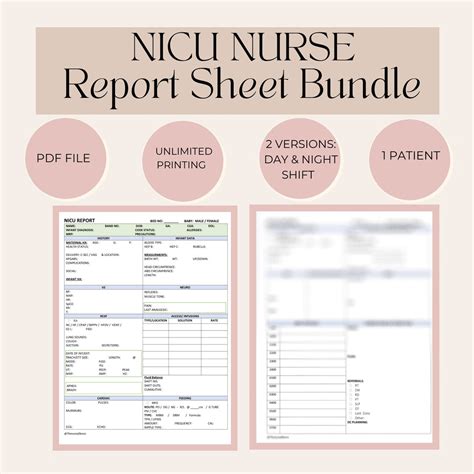 Nicu Nurse Report Sheets Bundle Nicu Nurse Report Templates Etsy Canada