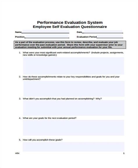 Free Employee Self Evaluation Form Template Word FREE PRINTABLE TEMPLATES