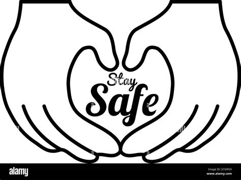 Hands With Stay Safe Lettering Design Over White Background Line Style