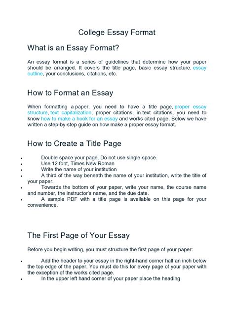 College Essay Format Templates Examples TemplateArchive