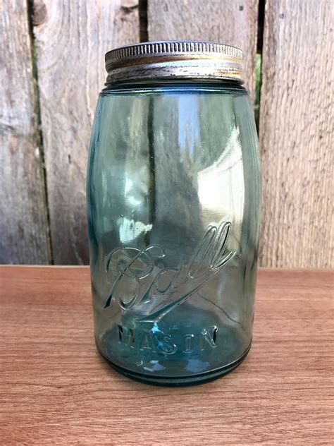 Antique Aqua Ball Mason Jar Vintage Blue Mason Jar Tapered Etsy Mason Jars Ball Mason Jars