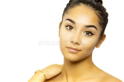 Mixed Race Young Woman Face Portrait Isolated On White Background