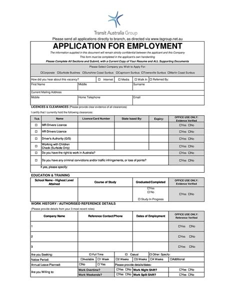 Free Job Application Form Template Word