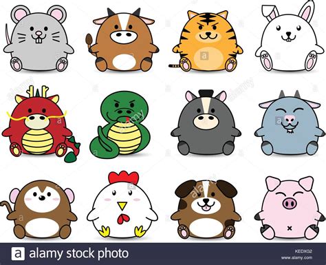 Among the 12 chinese zodiac animals of chinese astrology, what is my chinese zodiac sign and element? Cute Fatty cartoon of Chinese zodiac horoscope animal sign ...