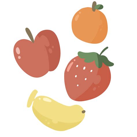Strawberry Banana Apple Orange Fresh Cute Fruit Cartoon Illustration