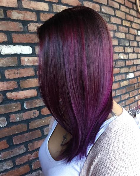 Sleek Plum Hair With Purple Highlights Plum Hair Hair Color Plum