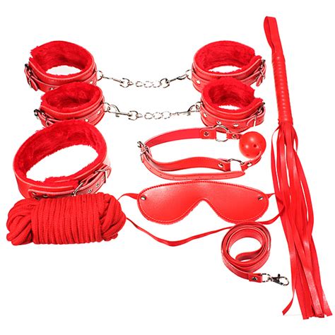 Sex 7ppcs Bed Fur Handcuff Rope Strap Neck Collar Ball Blindfold