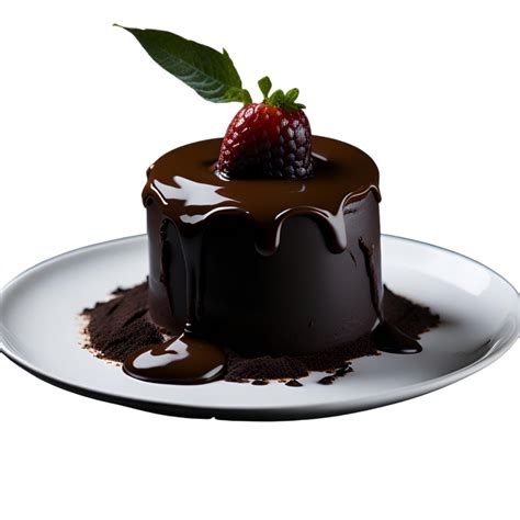Chocolate Cake With Strawberry Topping On White Plate Isolated
