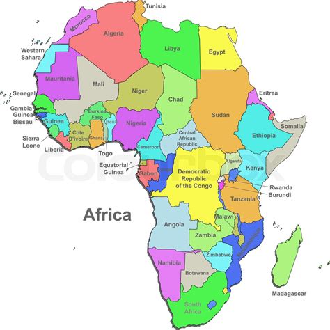 Vektor Politisk Kort Over Afrika Med Lande På En Hvid Baggrund Stock Vektor Colourbox