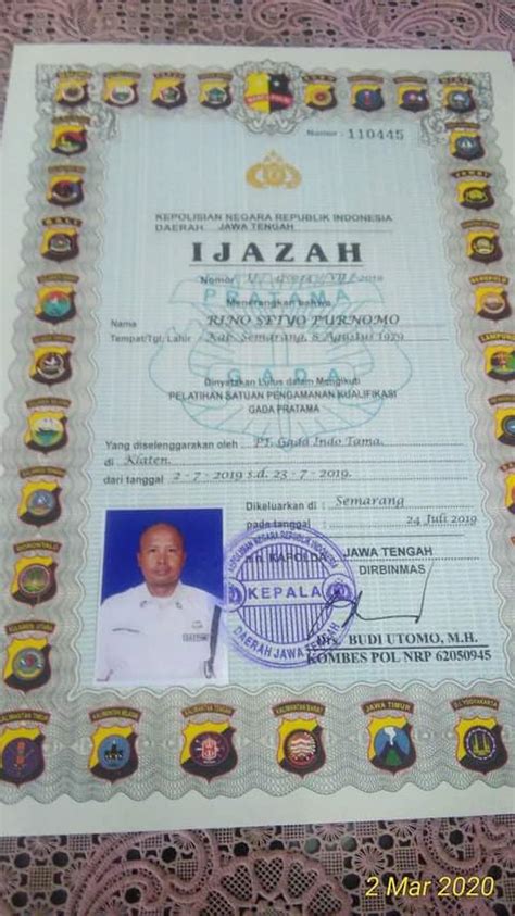 Contoh Sertifikat Satpam Gada Pratama Contoh Ijazah Satpam Asli My